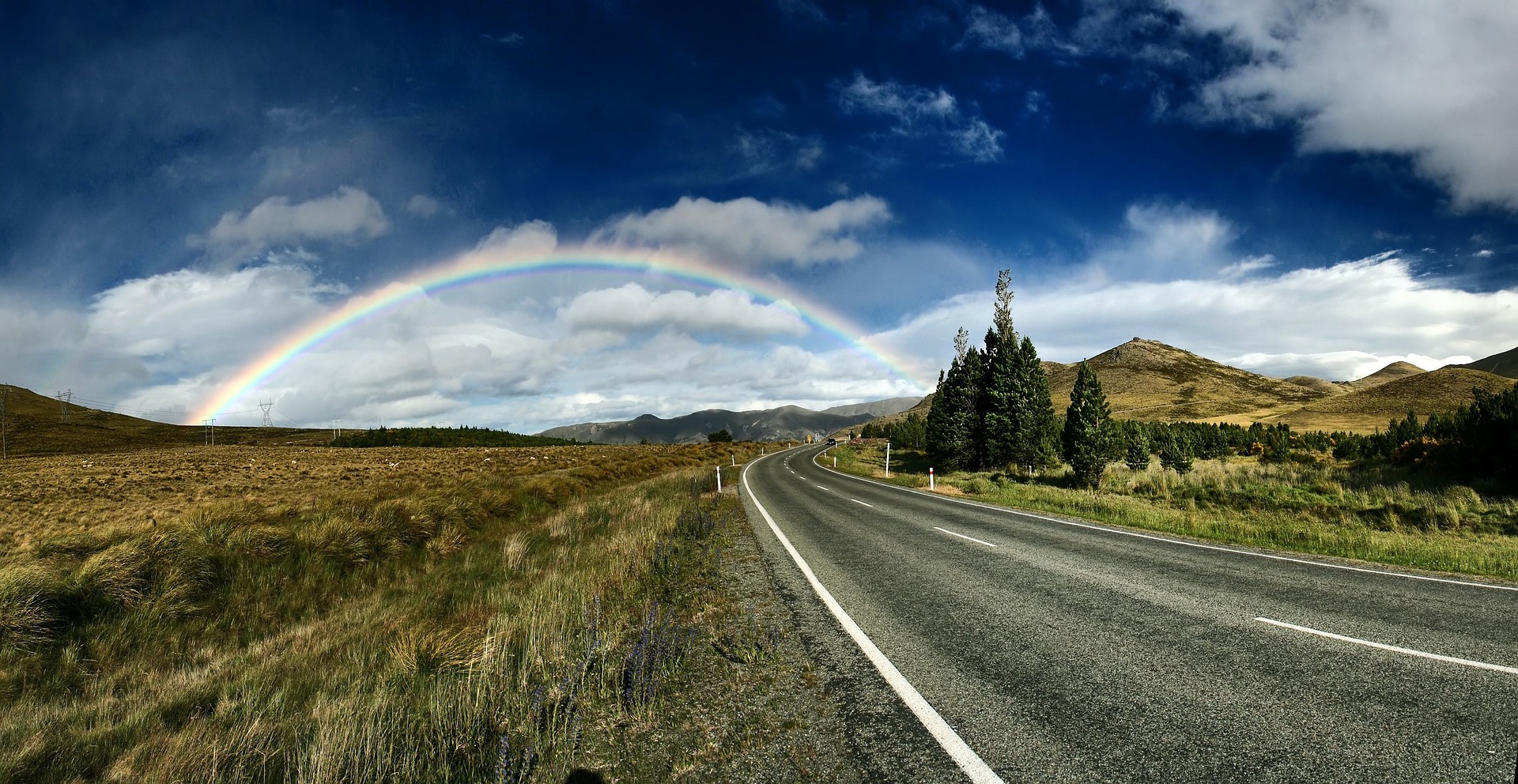 Rainbow over a road