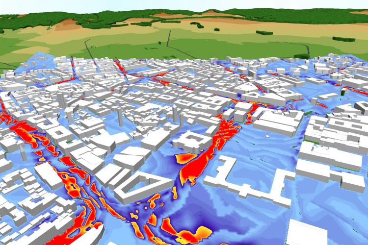 Map with air pollution simulation