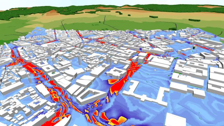 Map with air pollution simulation